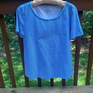 Talbots cotton blend blue striped shirt